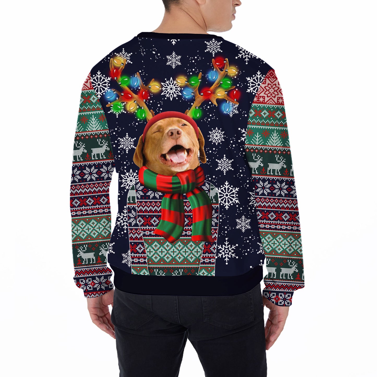 Ugly Sweater All Over Print Custom Funny Reindeer Horn (Navy Color)