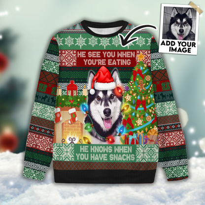 Ugly Sweater All Over Print Custom He See You When You Are Eating Snack (Vintage Color)