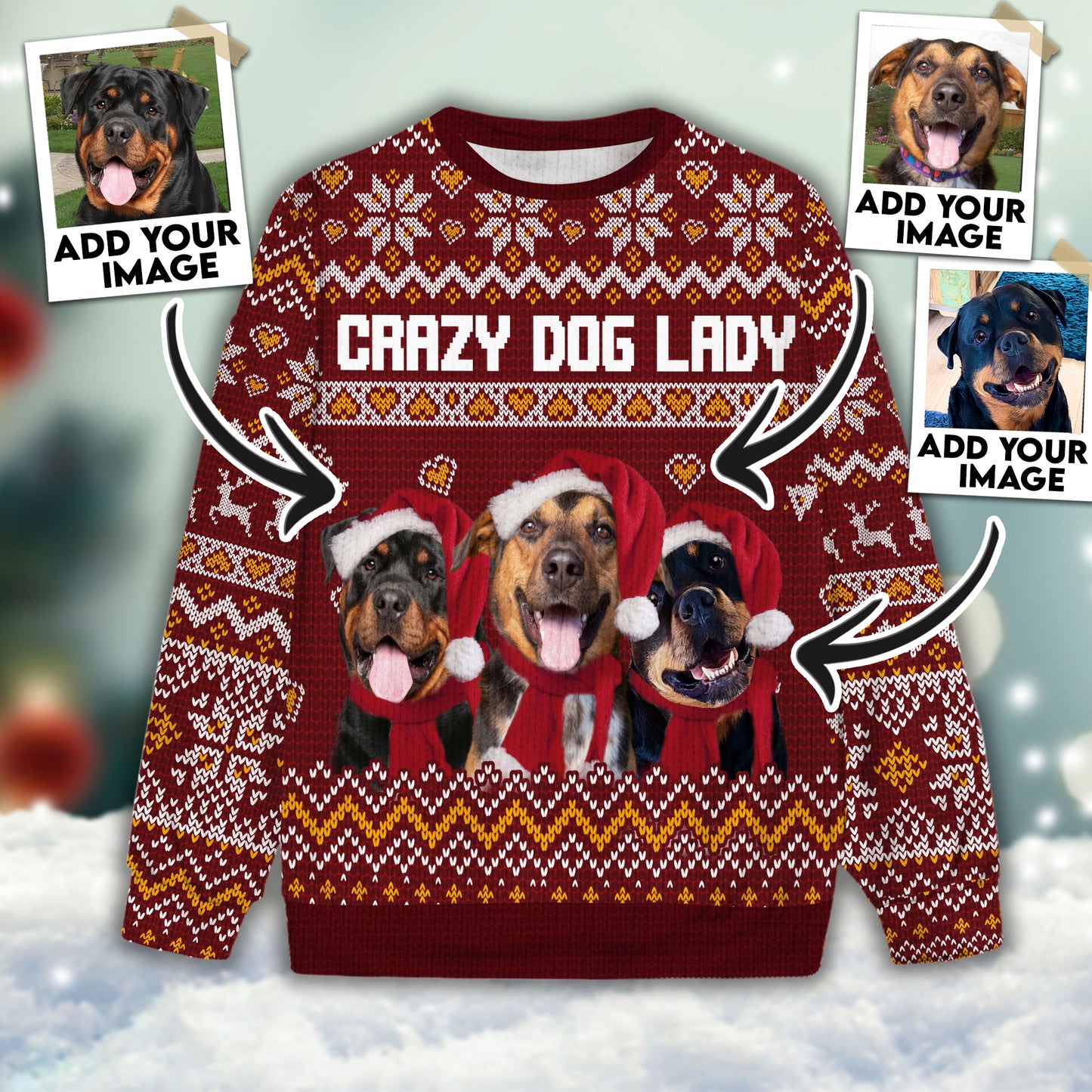 Ugly Sweater All Over Print Custom Crazy Dog Lady (Rosewood Color)