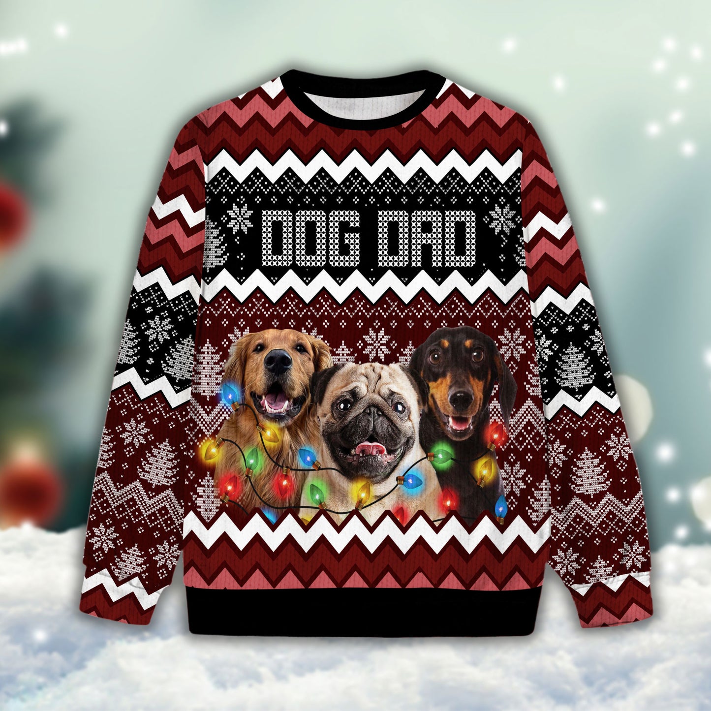 Ugly Sweater All Over Print Custom Funny Dog Dad (Wine Color)