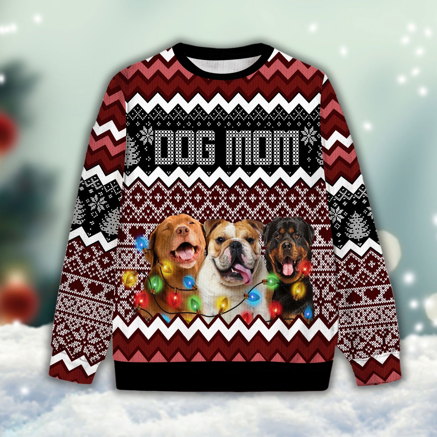 Ugly Sweater All Over Print Custom Funny Dog Mom (Wine Color)
