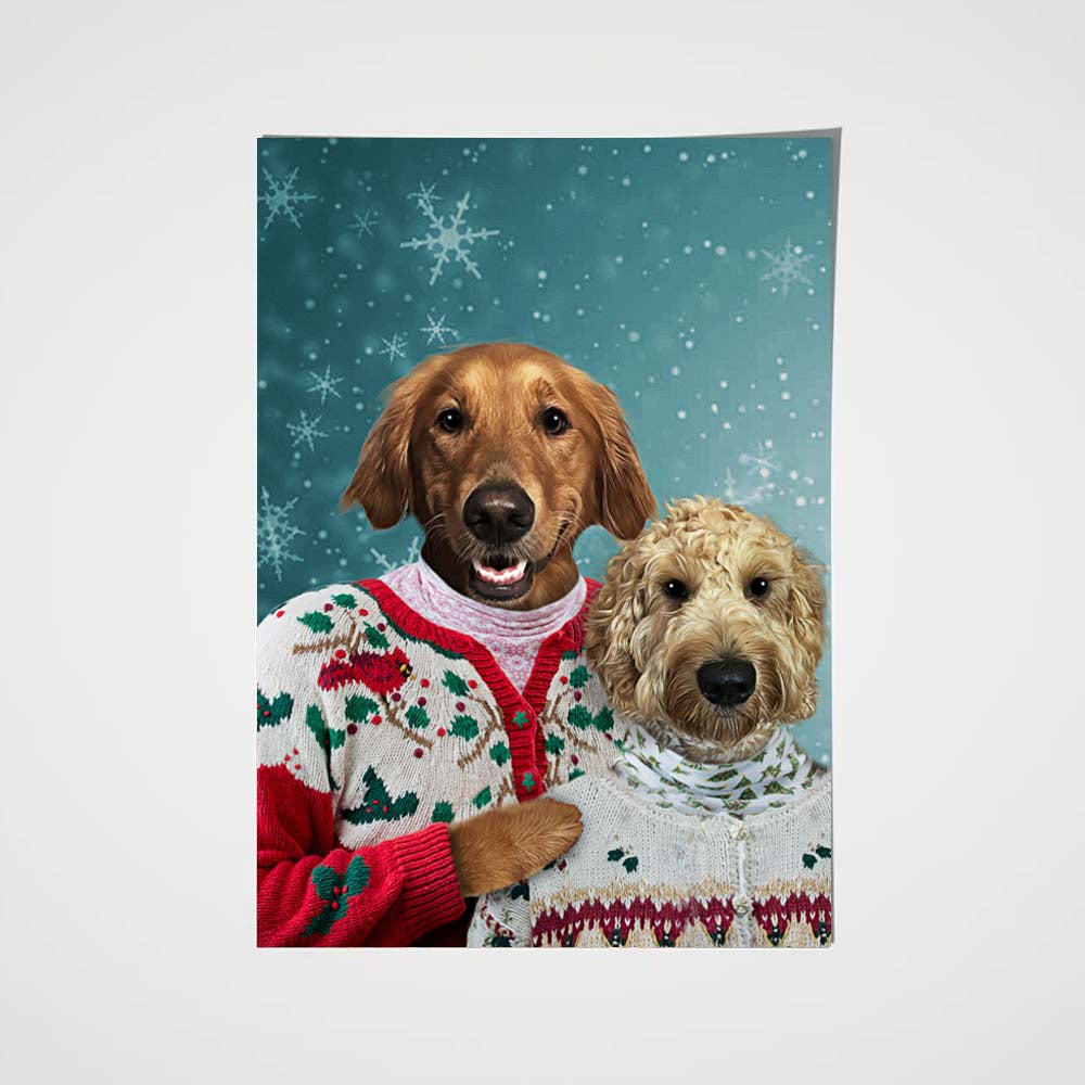 The Christmas Couple Custom Pet Portrait Poster - Noble Pawtrait