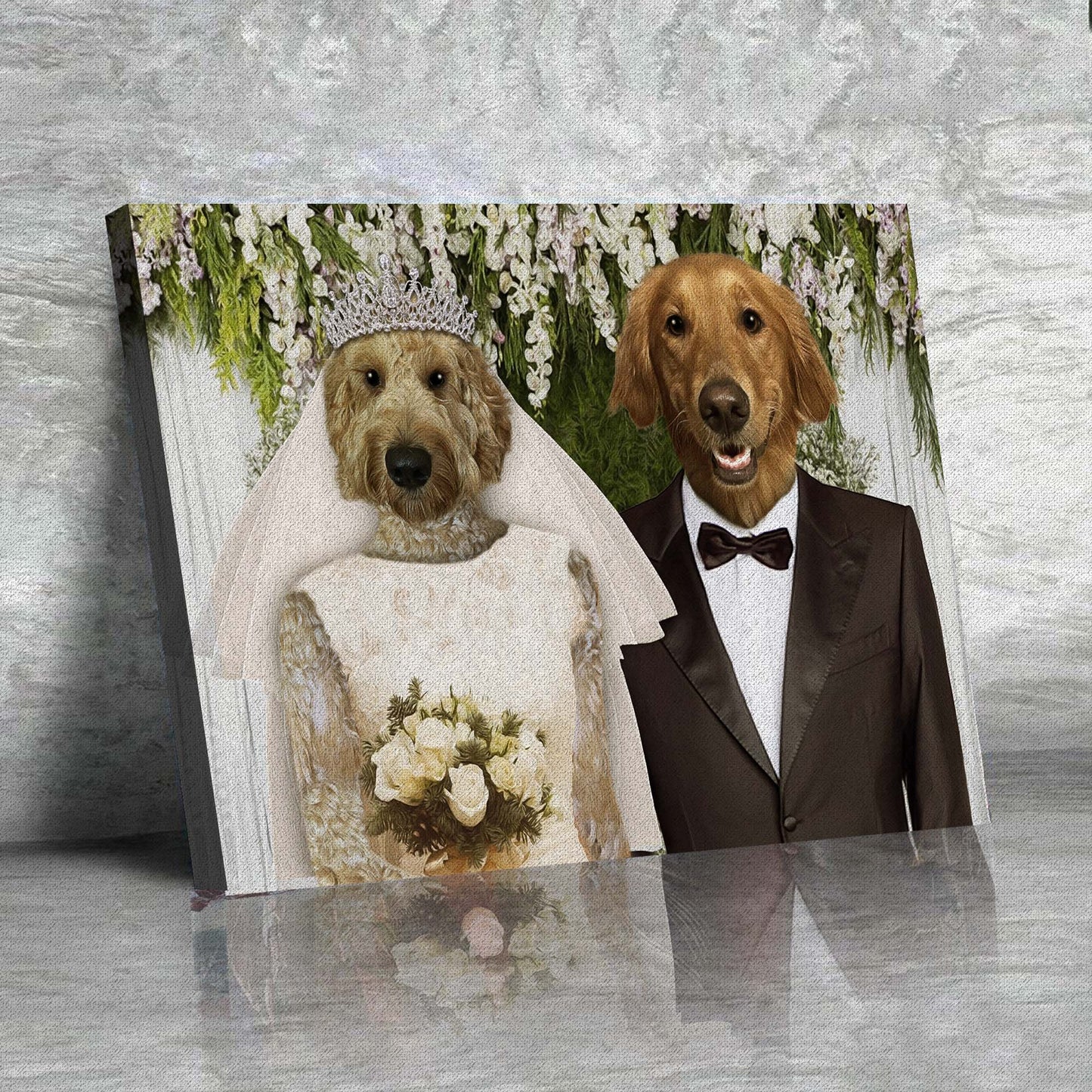 Wedding Couple Custom Pet Portrait Canvas - Noble Pawtrait
