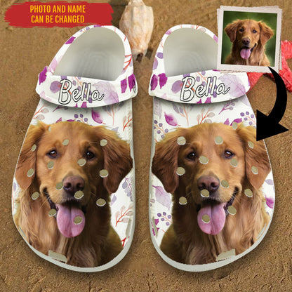 Custom Clogs With Pet Face | Personalized Gift For Pet Lovers | Purple Watercolor Leaves Photo